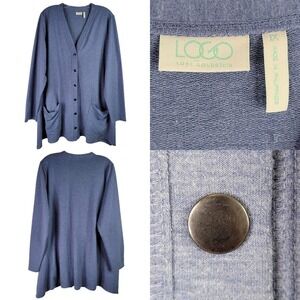 LOGO by Lori Goldstein Sweater Cardigan Women's Plus Size 1X Blue Button Up